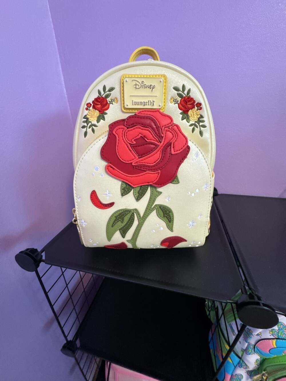 Loungefly Disney Beauty and the Beast Enchanted Rose Shimmer Mini Backpack